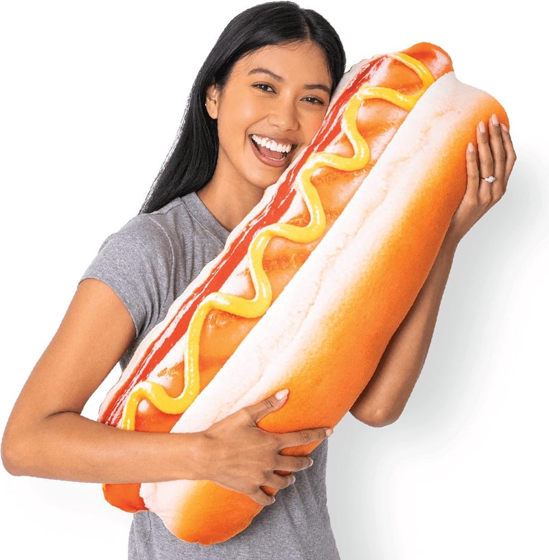 Much Comfort 30" 3D Supreme Hot Dog Throw Pillow - Made with Super Soft & Ultra Premium Fabric - Cute, Comfortable, Plush, Stuffed Body Cushion for Home Decor - Best Funny Gift for Meat Lovers - Large - Image 1